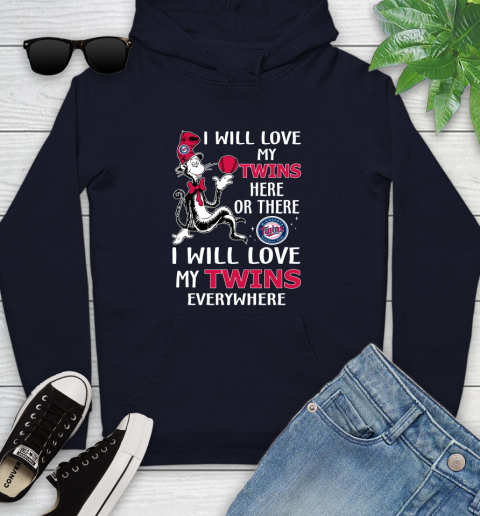 MLB Baseball Minnesota Twins I Will Love My Twins Everywhere Dr Seuss Shirt Youth Hoodie 3