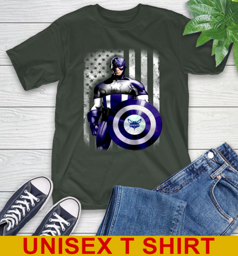 Charlotte Hornets NBA Basketball Captain America Marvel Avengers American Flag Shirt T-Shirt 6