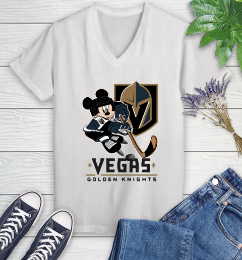 NHL Vegas Golden Knights Mickey Mouse Disney Hockey T Shirt Women's V-Neck T-Shirt