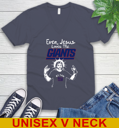 New York Giants NFL Football Even Jesus Loves The Giants Shirt V-Neck T-Shirt 7