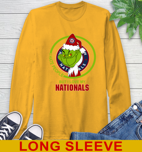 Washington Nationals MLB Christmas Grinch I Hate People But I Love My Favorite Baseball Team Long Sleeve T-Shirt 3