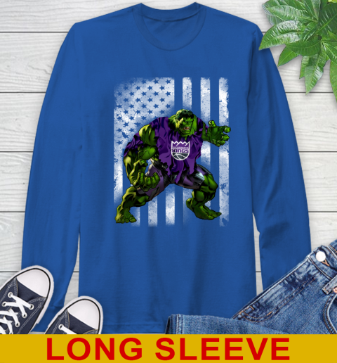 Sacramento Kings Hulk Marvel Avengers NBA Basketball American Flag Long Sleeve T-Shirt 11