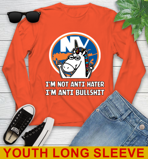 New York Islanders NHL Hockey Unicorn I'm Not Anti Hater I'm Anti Bullshit Youth Long Sleeve 4