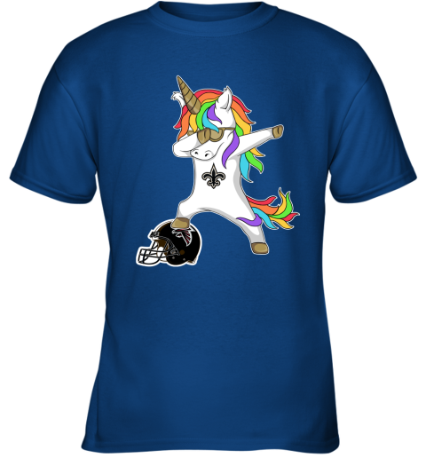 8cwy football dabbing unicorn steps on helmet new orleans saints youth t shirt 26 front royal