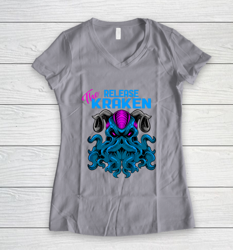 Kraken Sea Monster Vintage Release the Kraken Giant Kraken Women's V-Neck T-Shirt 2