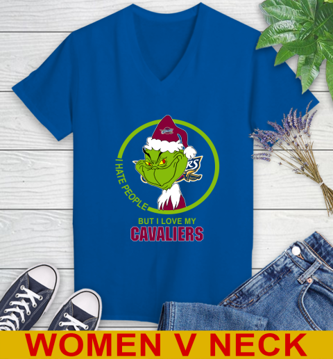 Cleveland Cavaliers NBA Christmas Grinch I Hate People But I Love My Favorite Basketball Team Women's V-Neck T-Shirt 11
