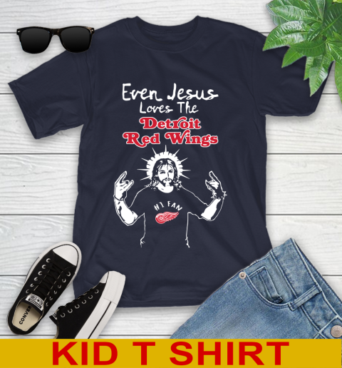 Detroit Red Wings NHL Hockey Even Jesus Loves The Red Wings Shirt Youth T-Shirt 2