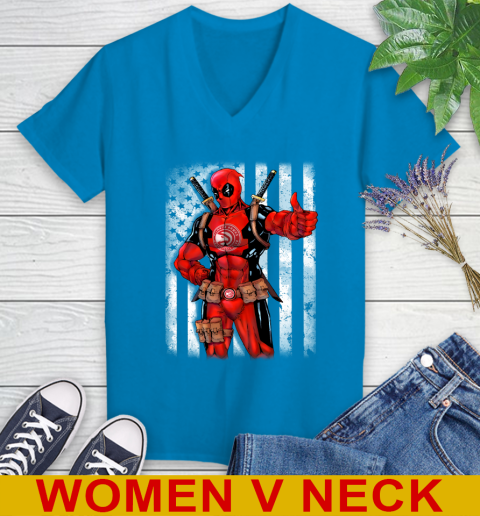 NBA Basketball Atlanta Hawks Deadpool American Flag Shirt Women's V-Neck T-Shirt 7