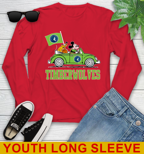 NBA Basketball Minnesota Timberwolves Pluto Mickey Driving Disney Shirt Youth Long Sleeve 11