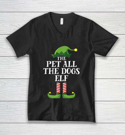Pet All The Dogs Elf Matching Family Group Christmas Pajama V-Neck T-Shirt
