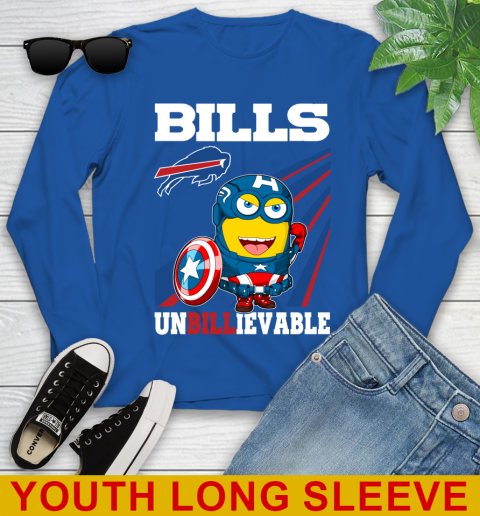 NFL Football Buffalo Bills Captain America Marvel Avengers Minion Shirt Youth Long Sleeve 10