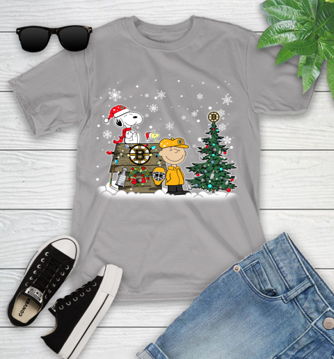NHL Boston Bruins Snoopy Charlie Brown Woodstock Christmas Stanley Cup Hockey Youth T-Shirt 4