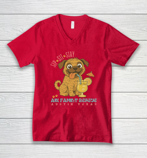 Sip Sit Stay AJK Family Rescue Austin Texas V-Neck T-Shirt 5