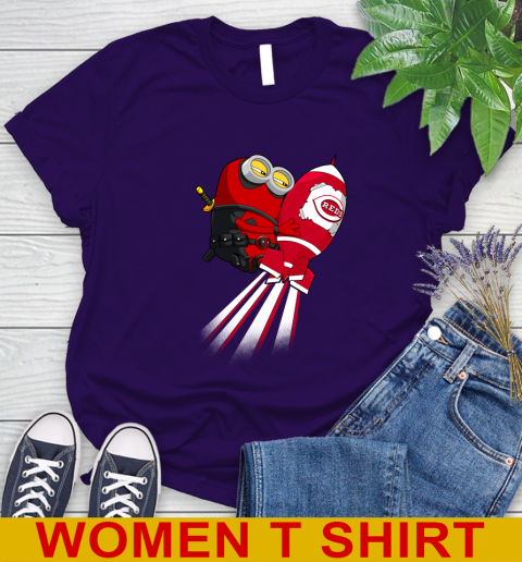 MLB Baseball Cincinnatim Reds Deadpool Minion Marvel Shirt Women's T-Shirt - Image 5
