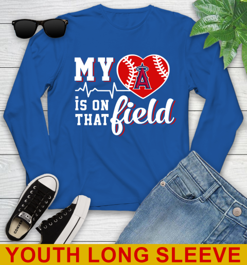 MLB My Heart Is On That Field Baseball Sports Los Angeles Angels Youth Long Sleeve 10