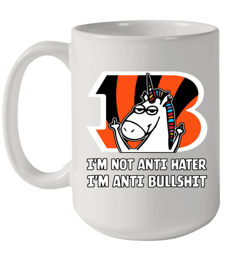 Cincinnati Bengals NFL Football Unicorn I'm Not Anti Hater I'm Anti Bullshit Ceramic Mug 15oz