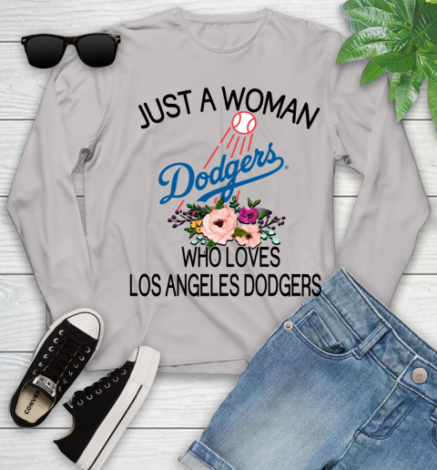 MLB Just A Woman Who Loves Los Angeles Dodgers Baseball Sports Youth Long Sleeve 9