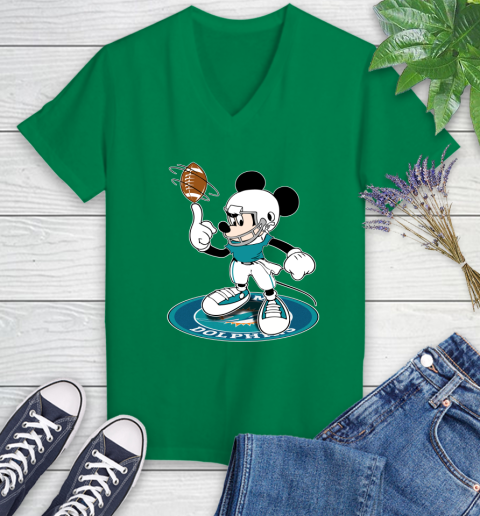 NFL Football Miami Dolphins Cheerful Mickey Disney Shirt Women's V-Neck T-Shirt 5