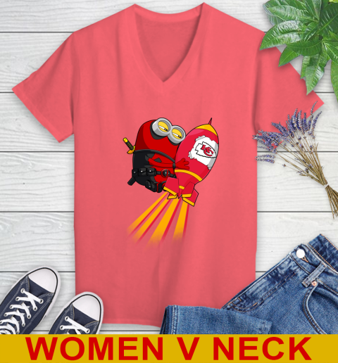 NFL Football Kansas City Chiefs Deadpool Minion Marvel Shirt Women's V-Neck T-Shirt 6