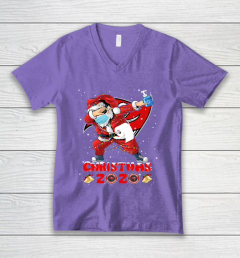 Tampa Bay Buccaneers Funny Santa Claus Dabbing Christmas 2020 NFL V-Neck T-Shirt 8