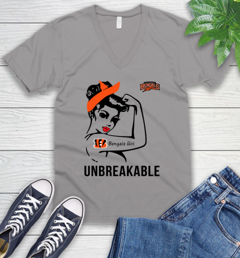 NFL Cincinnati Bengals Girl Unbreakable Football Sports V-Neck T-Shirt 2
