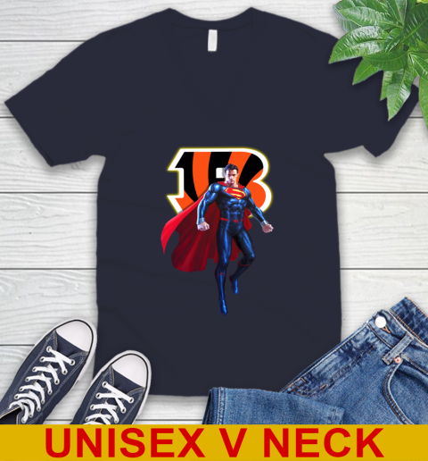 NFL Superman DC Sports Football Cincinnati Bengals V-Neck T-Shirt 3