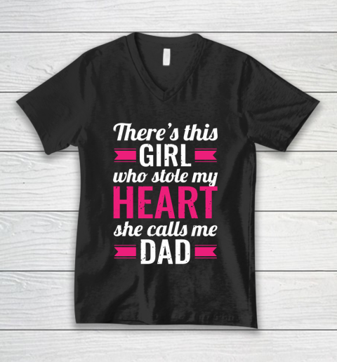 Father's Day Funny Gift Ideas Apparel  Daughter Stole My Heart Dad Father T Shirt V-Neck T-Shirt