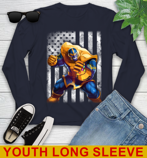 NBA Basketball Golden State Warriors Thanos Marvel American Flag Shirt Youth Long Sleeve 2