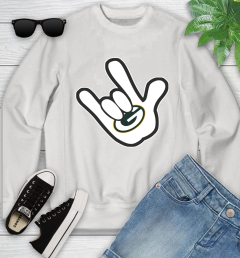 Green Bay Packers NFL Football Mickey Rock Hand Disney Youth Sweatshirt