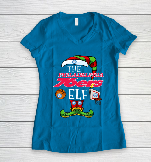Philadelphia 76ers Christmas ELF Funny NBA Women's V-Neck T-Shirt 5