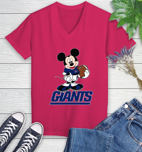 NFL Football New York Giants Cheerful Mickey Mouse Shirt Women's V-Neck T-Shirt 8
