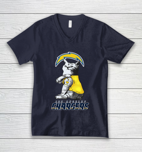 NFL Football My Cat Loves Los Angeles Chargers V-Neck T-Shirt 2