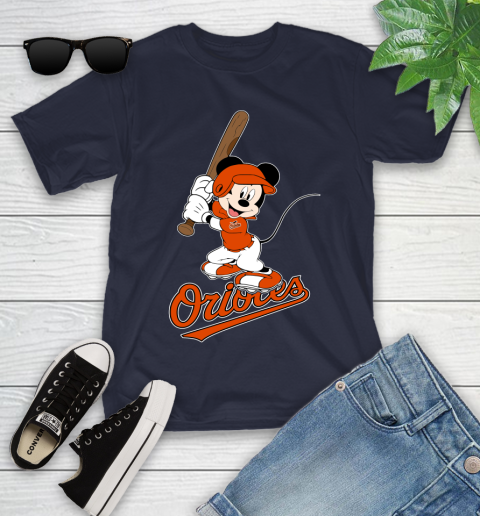 MLB Baseball Baltimore Orioles Cheerful Mickey Mouse Shirt Youth T-Shirt 3