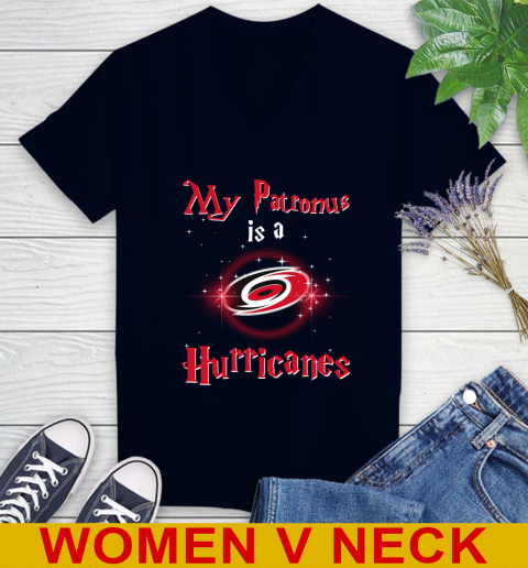 NHL Hockey Harry Potter My Patronus Is A Carolina Hurricanes Women's V-Neck T-Shirt 2