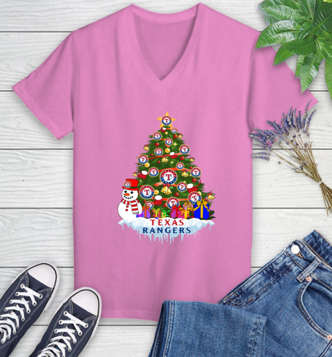 Texas Rangers Merry Christmas MLB Baseball Sports Women's V-Neck T-Shirt 14