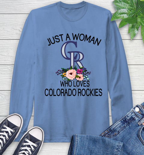 MLB Just A Woman Who Loves Colorado Rockies Baseball Sports Long Sleeve T-Shirt 10