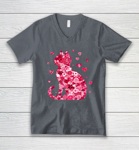 Funny Girls Cat Valentines Day Happy Meowentine's Day V-Neck T-Shirt 3