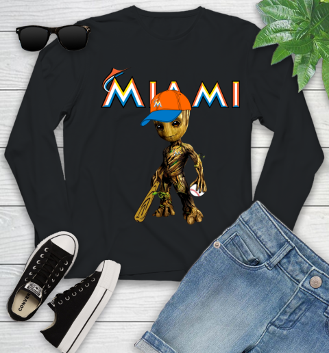 MLB Miami Marlins Groot Guardians Of The Galaxy Baseball Youth Long Sleeve 2