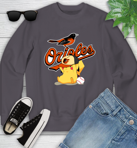 MLB Pikachu Baseball Sports Baltimore Orioles Youth Sweatshirt 6