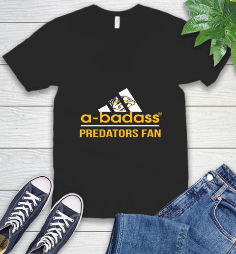 NHL A Badass Nashville Predators Fan Adidas Hockey Sports V-Neck T-Shirt
