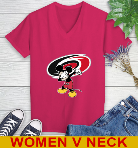 Carolina Hurricanes NHL Hockey Dabbing Mickey Disney Sports Women's V-Neck T-Shirt 10