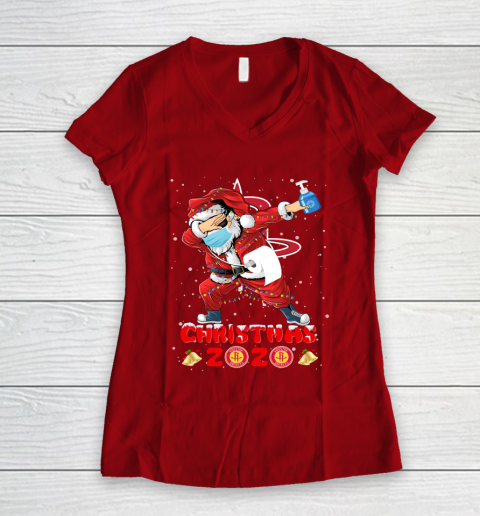 Houston Rockets Funny Santa Claus Dabbing Christmas 2020 NBA Women's V-Neck T-Shirt 8