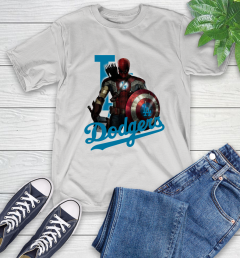 MLB Captain America Thor Spider Man Hawkeye Avengers Endgame Baseball Los Angeles Dodgers T-Shirt