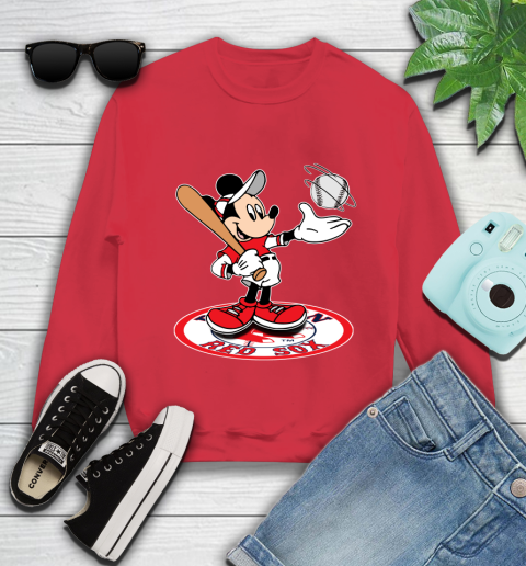 MLB Baseball Boston Red Sox Cheerful Mickey Disney Shirt Youth Sweatshirt 8