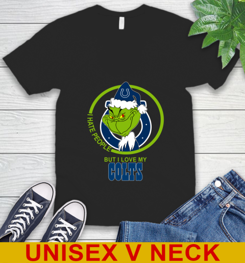 Indianapolis Colts NFL Christmas Grinch I Hate People But I Love My Favorite Football Team V-Neck T-Shirt 2