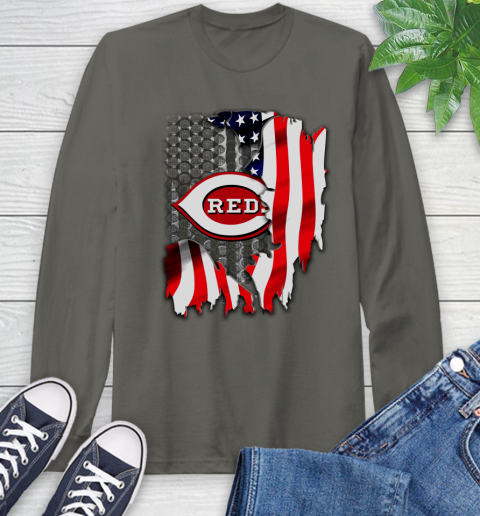 Cincinnati Reds MLB Baseball American Flag Long Sleeve T-Shirt 9