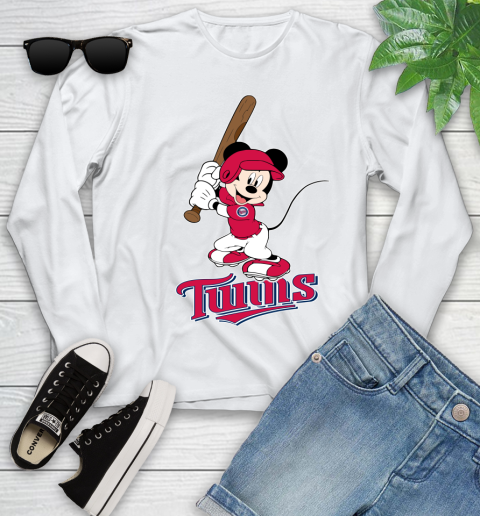 MLB Baseball Minnesota Twins Cheerful Mickey Mouse Shirt Youth Long Sleeve 2