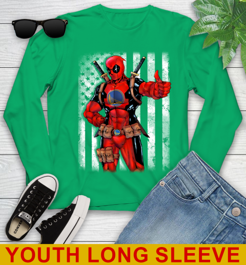 NBA Basketball Golden State Warriors Deadpool American Flag Shirt Youth Long Sleeve 7