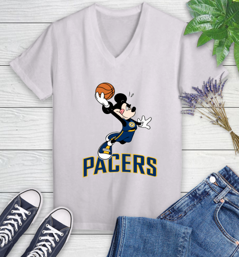NBA Basketball Indiana Pacers Cheerful Mickey Mouse Shirt Women's V-Neck T-Shirt 2