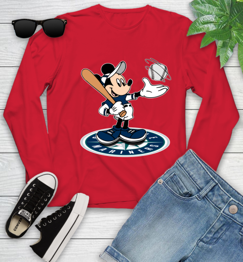 MLB Baseball Seattle Mariners Cheerful Mickey Disney Shirt Youth Long Sleeve - Image 12